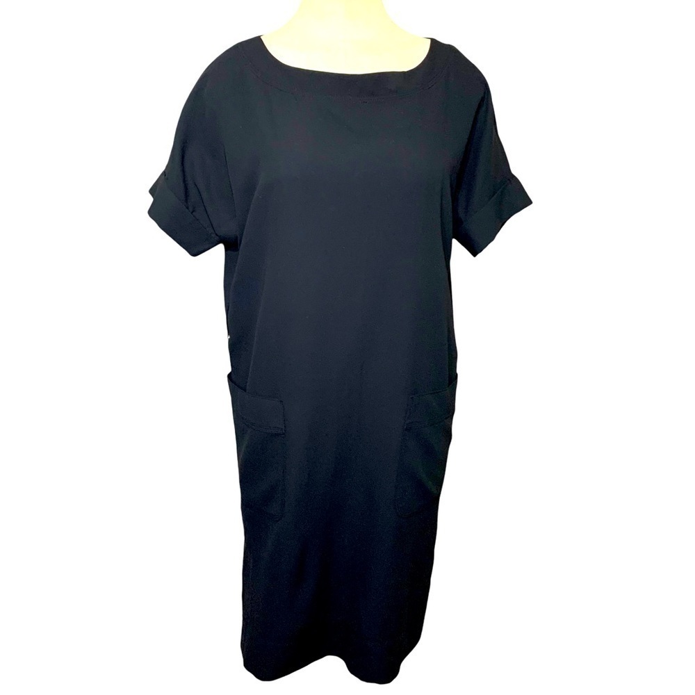 Aritzia Babaton Shirt Dress Sz XXS Black Crepe Short Sleeve Slit Pullover Shift